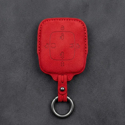 Zeekr Hand-Stitched Alcantara Key Fob Cover – Square Power Door Smart Key - Red