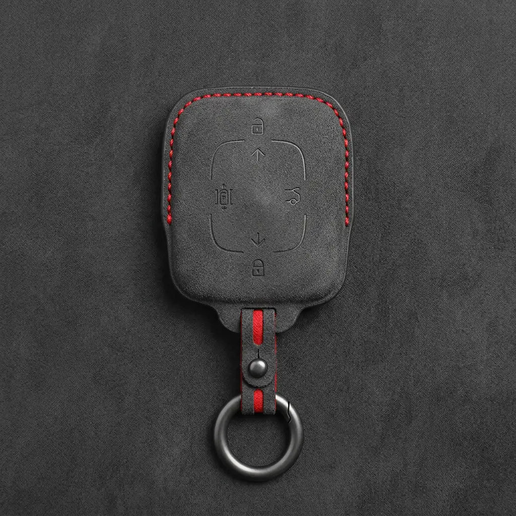 Zeekr Hand-Stitched Alcantara Key Fob Cover – Square Smart Key - Dark Charcoal