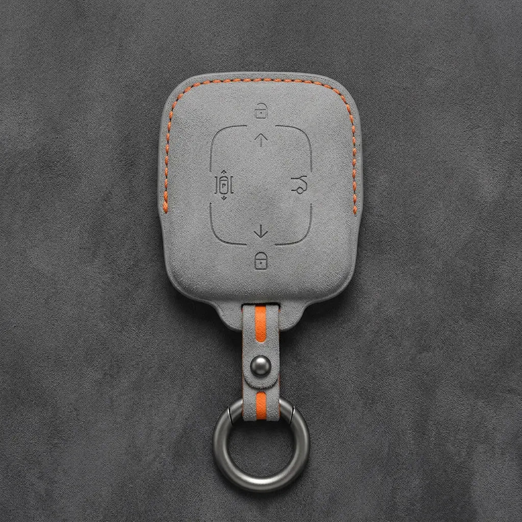 Zeekr Hand-Stitched Alcantara Key Fob Cover – Square Smart Key - Dark Gray