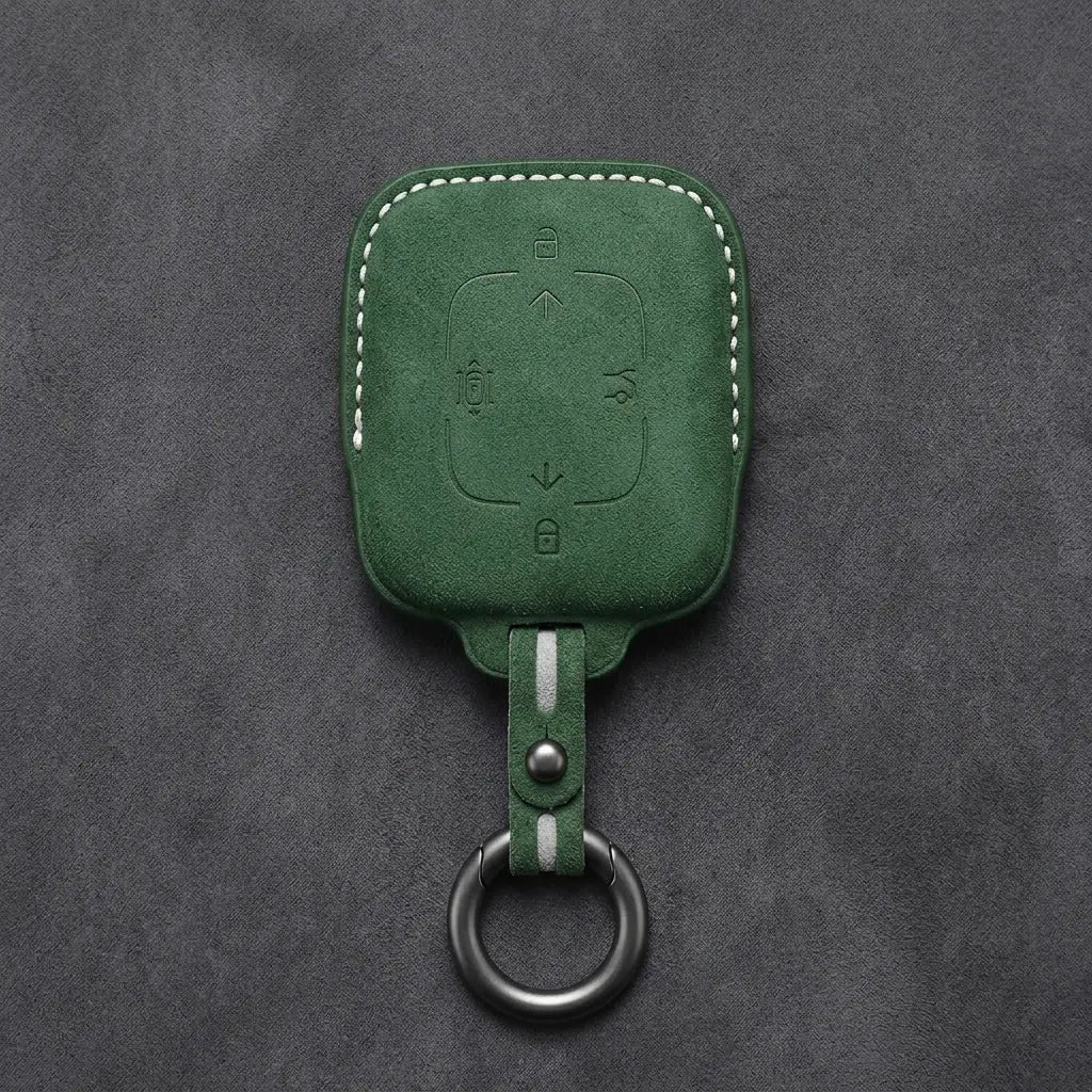 Zeekr Hand-Stitched Alcantara Key Fob Cover – Square Smart Key - Dark Green