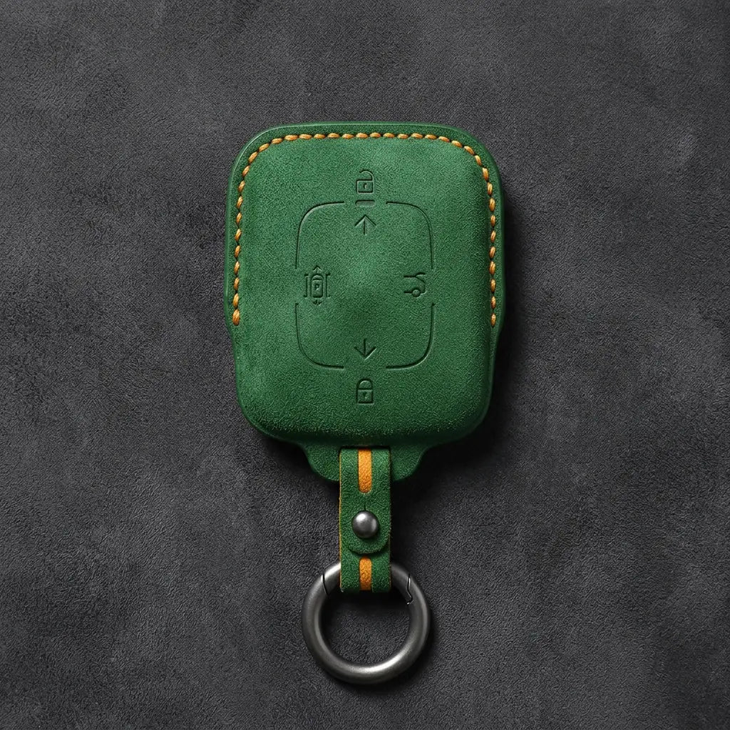 Zeekr Hand-Stitched Alcantara Key Fob Cover – Square Smart Key - Grass Green