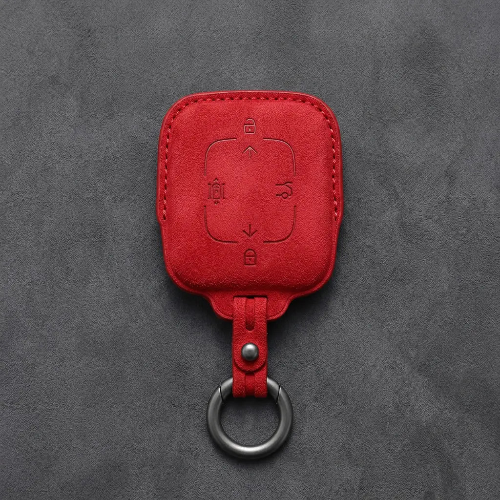 Zeekr Hand-Stitched Alcantara Key Fob Cover – Square Smart Key - Red
